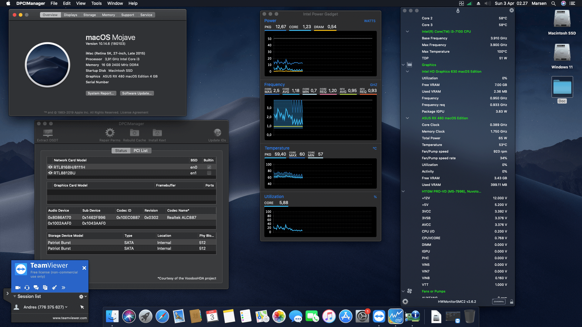 Success Hackintosh macOS Mojave 10.14.6 Build 18G103 in MSI H110M PRO-VD + Intel Core i3 7100 + Asus RX 480